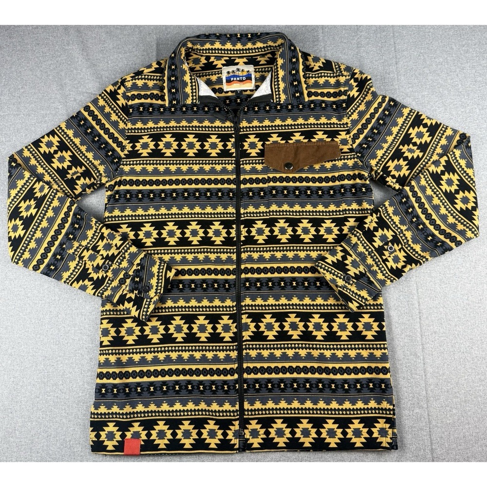 PRNTD by Polymer Mens Small Aztec Southwestern Full Zip Shirt Jacket Cotton